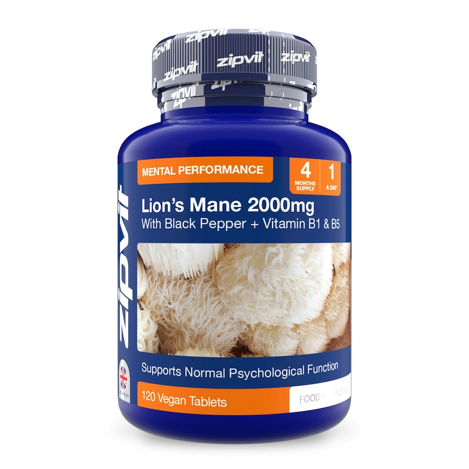 image 1 of Lion's Mane 2000mg with Vitamins B1, B5 & Black Pepper, 120 Vegan Tablets, 4-Month Supply, Supports Brain Function & Reduces Fatigue