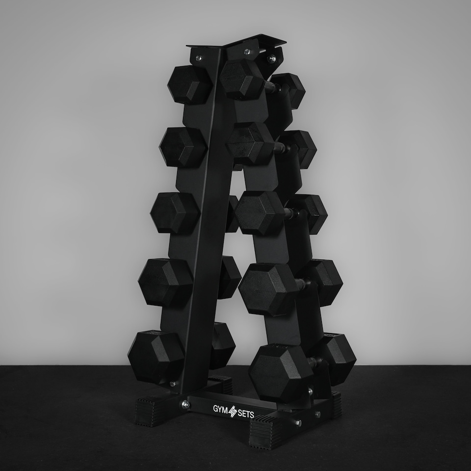 image 1 of GYM SETS 5 & 6 Tier Hex Dumbbell Tree Rack | 5 Tier Tree 2.5-12.5kg (With Weights) + No Bench