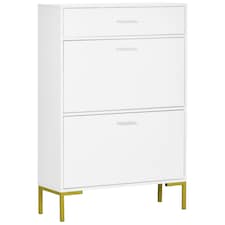 HOMCOM Shoe Storage Cupboard with 2 Flip Doors and Sliding out Drawer, White