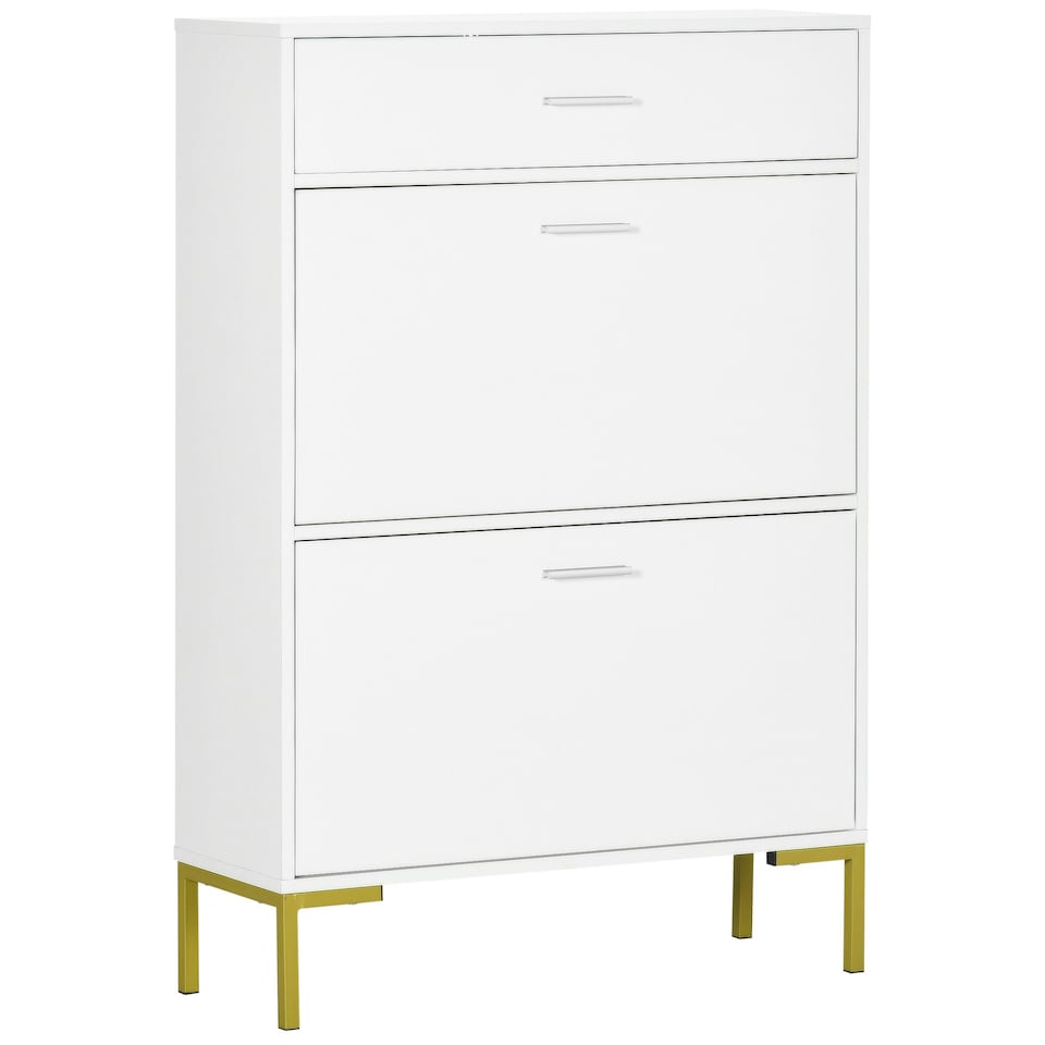 image 1 of HOMCOM Shoe Storage Cupboard with 2 Flip Doors and Sliding out Drawer, White