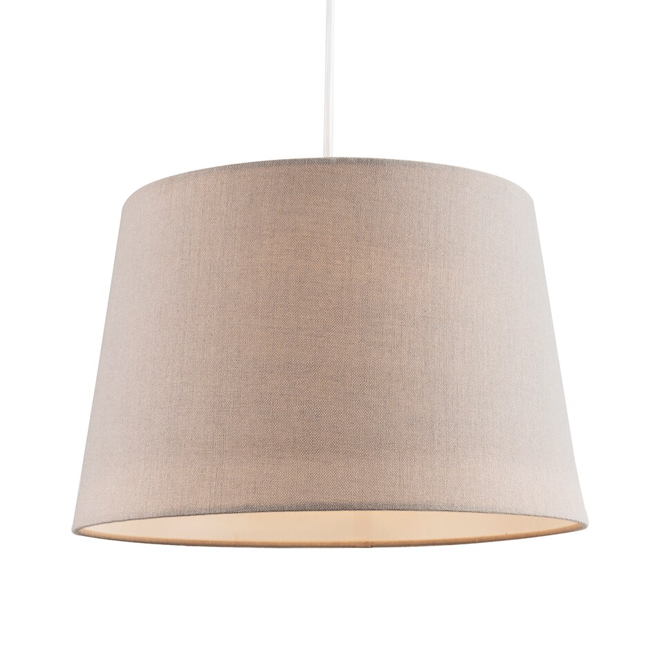 image 1 of Traditional Dark Taupe Linen Fabric Drum Lampshade with White Inner | Cream | 12"