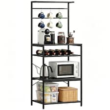 HOMCOM Freestanding Shelving Unit with 6 Hooks and Wine Rack