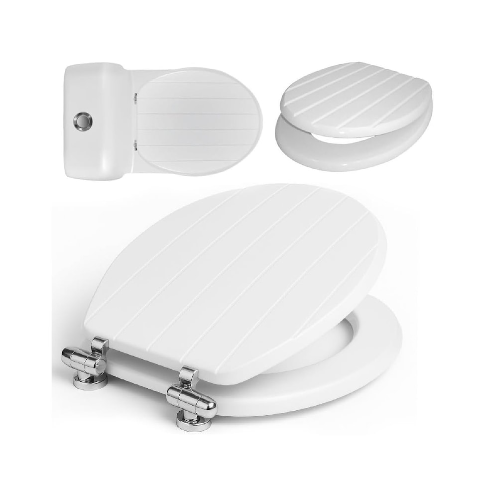 image 1 of 18' White Wooden Toilet Seat Bathroom Wc Easy Clean Heavy Duty With Fittings