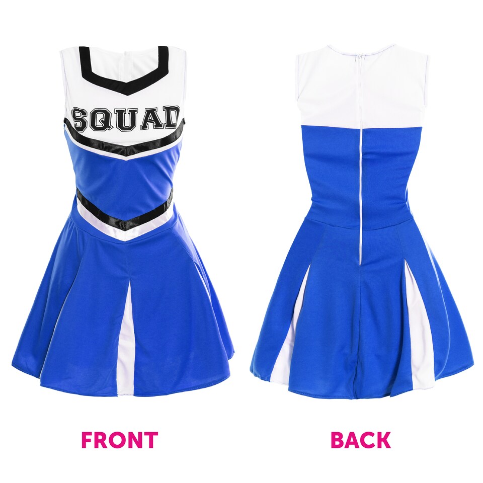 image 1 of Blue Cheerleader Fancy Dress Costume | Blue | XL