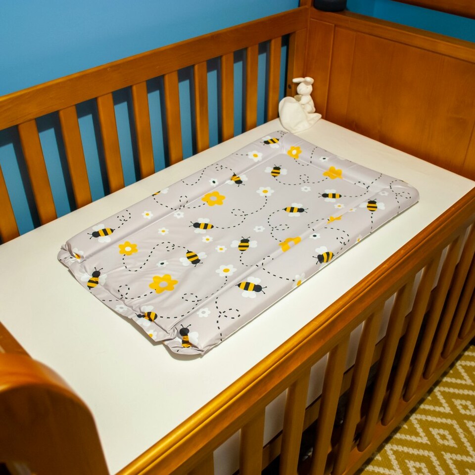 image 1 of Callowesse Changing Mat Deluxe Waterproof with Raised Edges – Grey Bee Grey