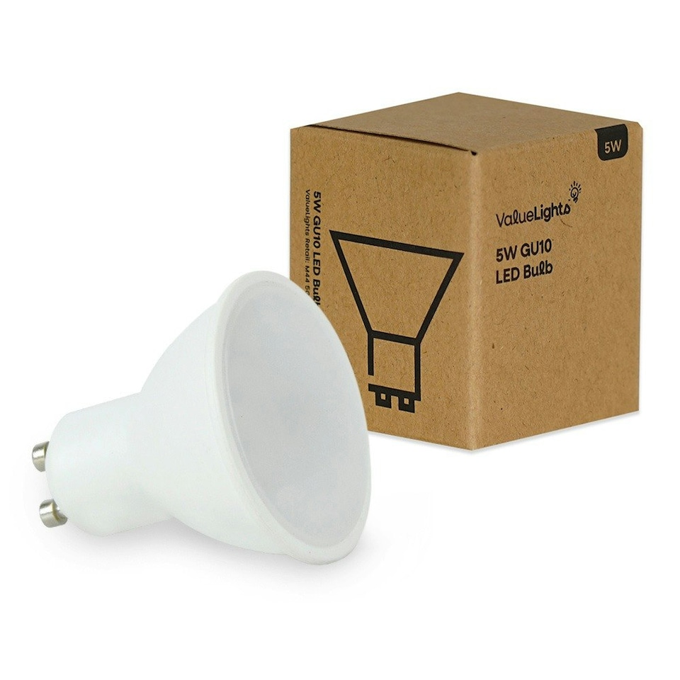 image 1 of ValueLights 12 Pack GU10 White Plastic Spotlight LED 5W Cool White 6500K 450lm Light Bulb