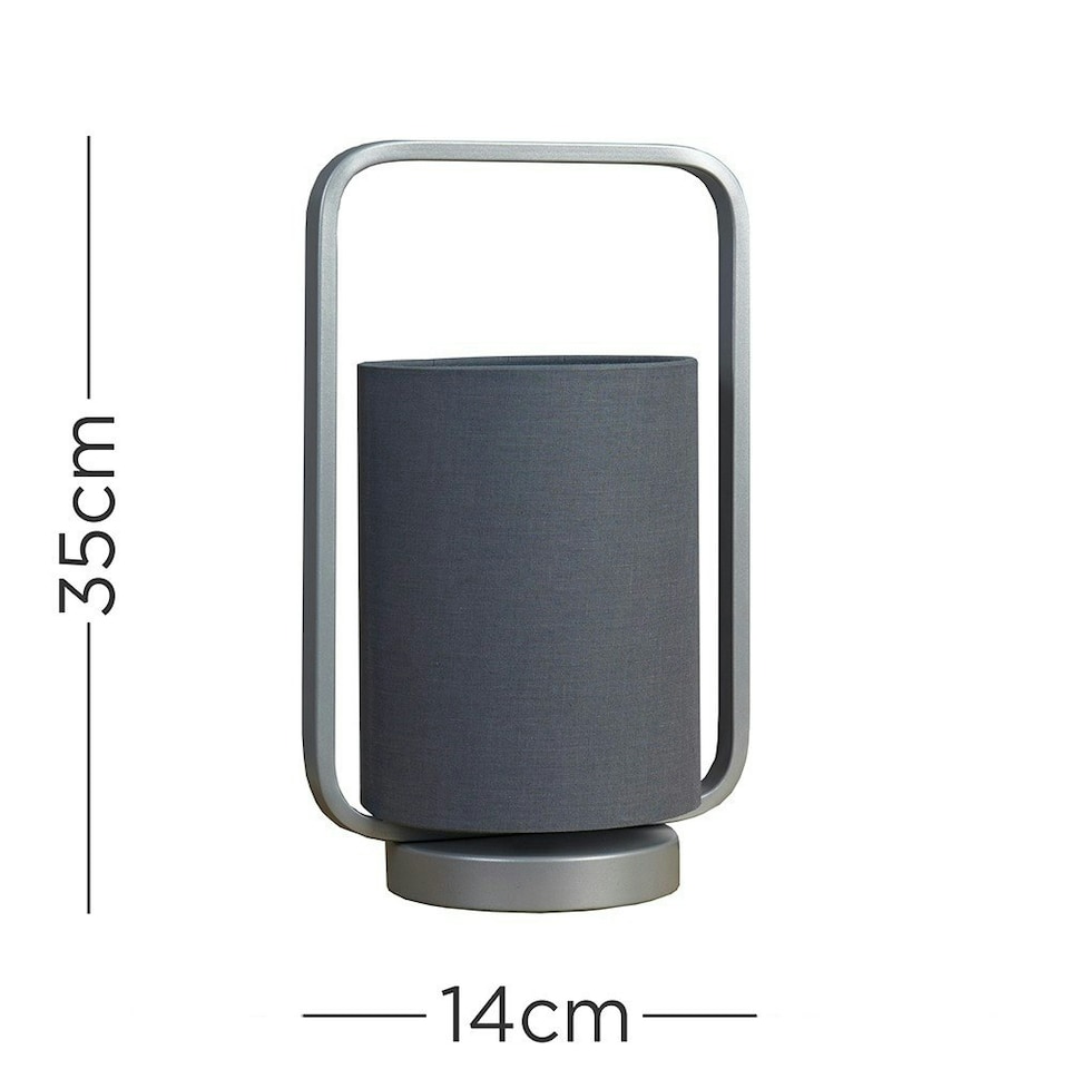 image 1 of ValueLights Contemporary Silver Metal Lantern Frame Grey Cylinder Table Lamp
