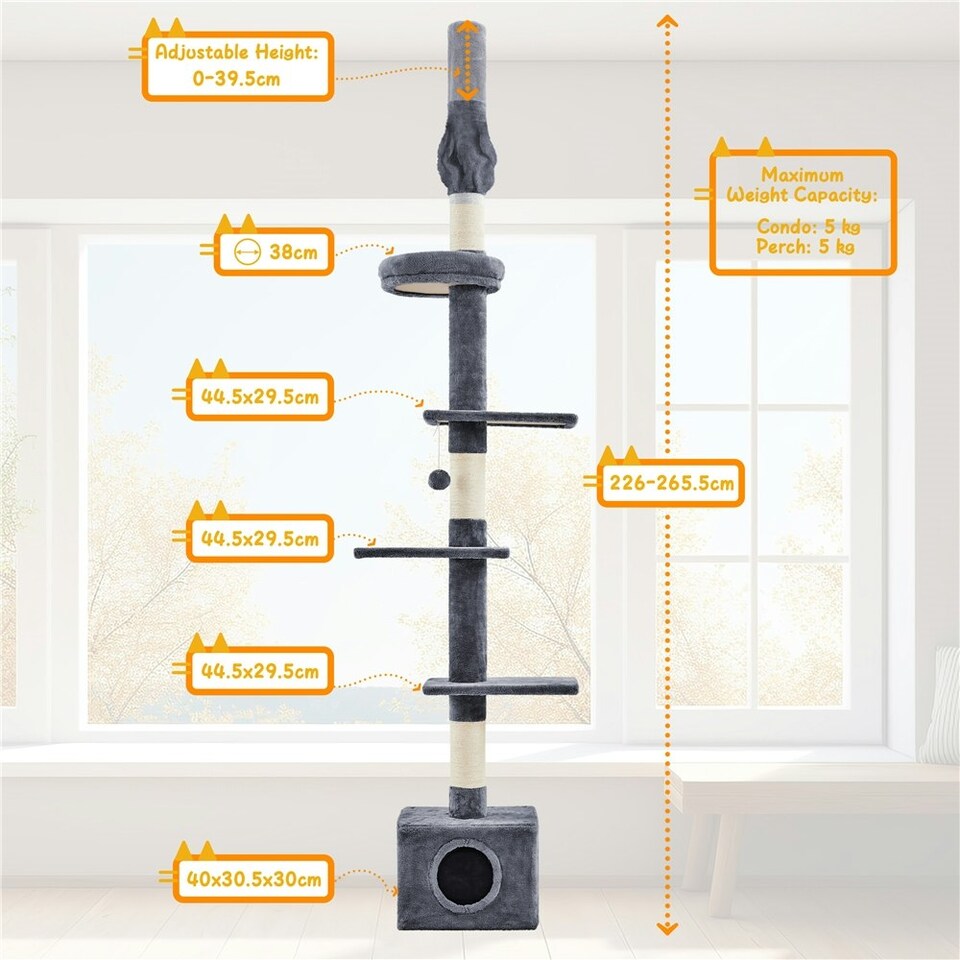 image 1 of Yaheetech Floor-to-Ceiling Cat Tree Dark Grey