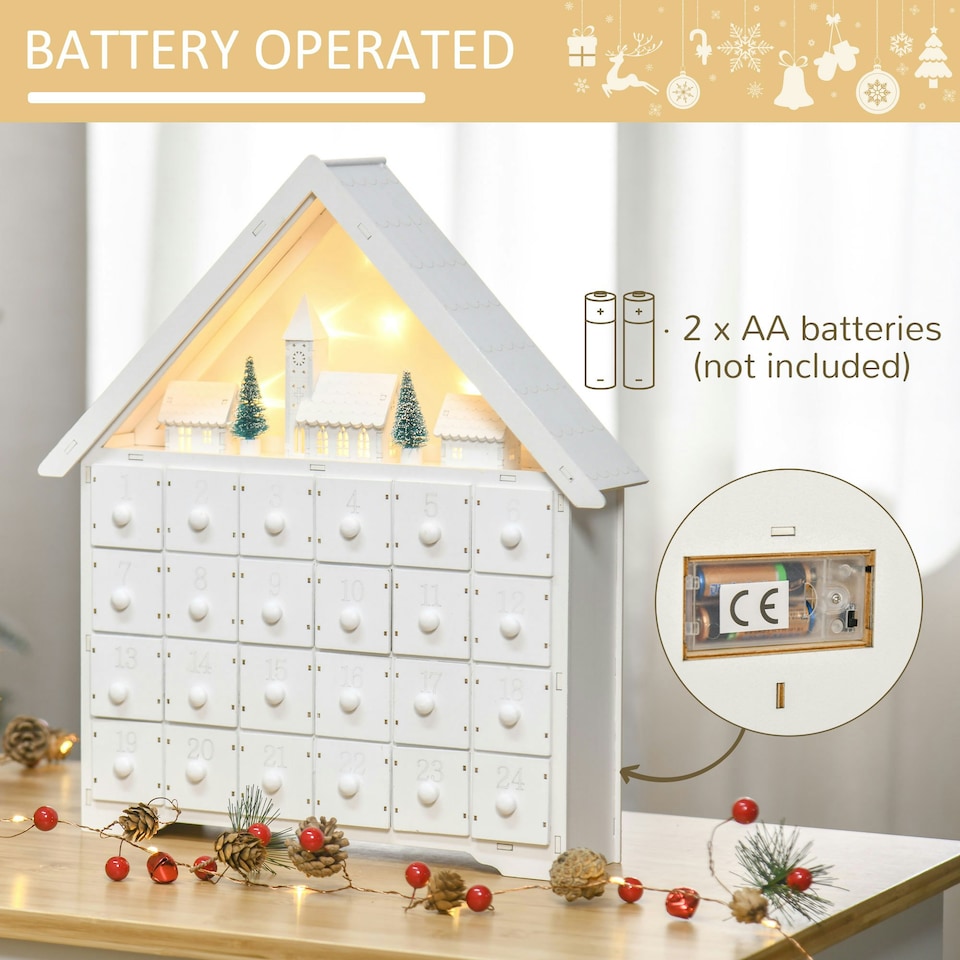 image 1 of HOMCOM 24-Drawer Wooden Christmas Advent Calendar, Wooden Light-Up Decoration