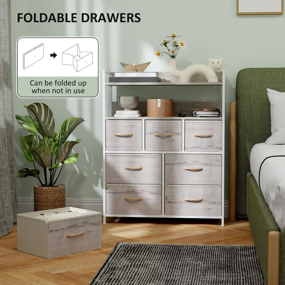 image 1 of HOMCOM Bedroom Chest of Drawers 7 Drawer Dresser w/ Shelves, Natural