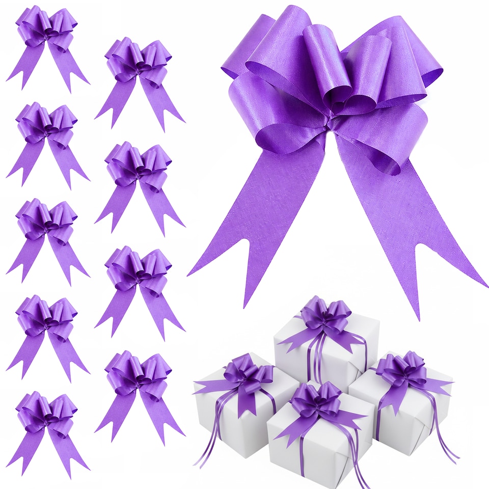 image 1 of 10pcs Purple 30mm/3cm Large Ribbon Pull Bows for Gift Wrapping, Hampers, Florist Bouquets, Wedding Cars and Party Décor Pullbow