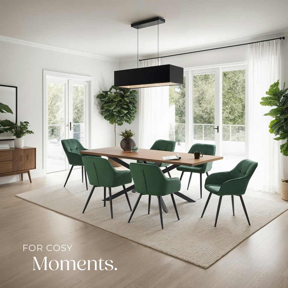 image 1 of Dining Chair Marilyn - velvet look, quilted pattern - per piece Green | Dark Green/Black