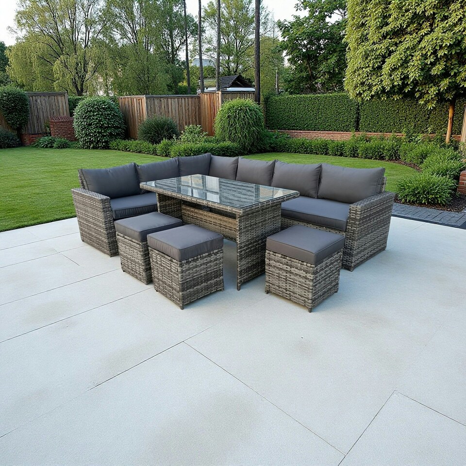 image 1 of The Tarporley Grey 9 Seat Corner Rattan Dining Set
