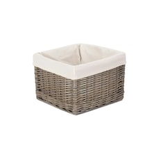 Square Antique Wash Wicker Lined Storage Basket White | White | S