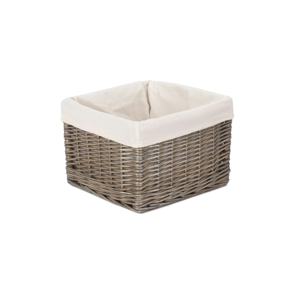 image 1 of Square Antique Wash Wicker Lined Storage Basket White | White | S
