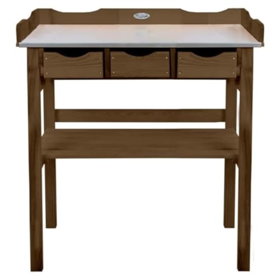 image 1 of Potting Table With Drawers Brown Wood 100% Brown