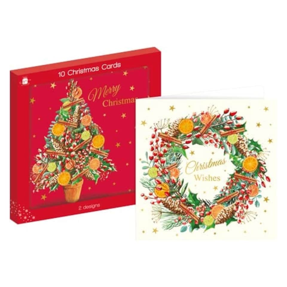Christmas Tree & Wreath Greeting Cards - Pack of 10