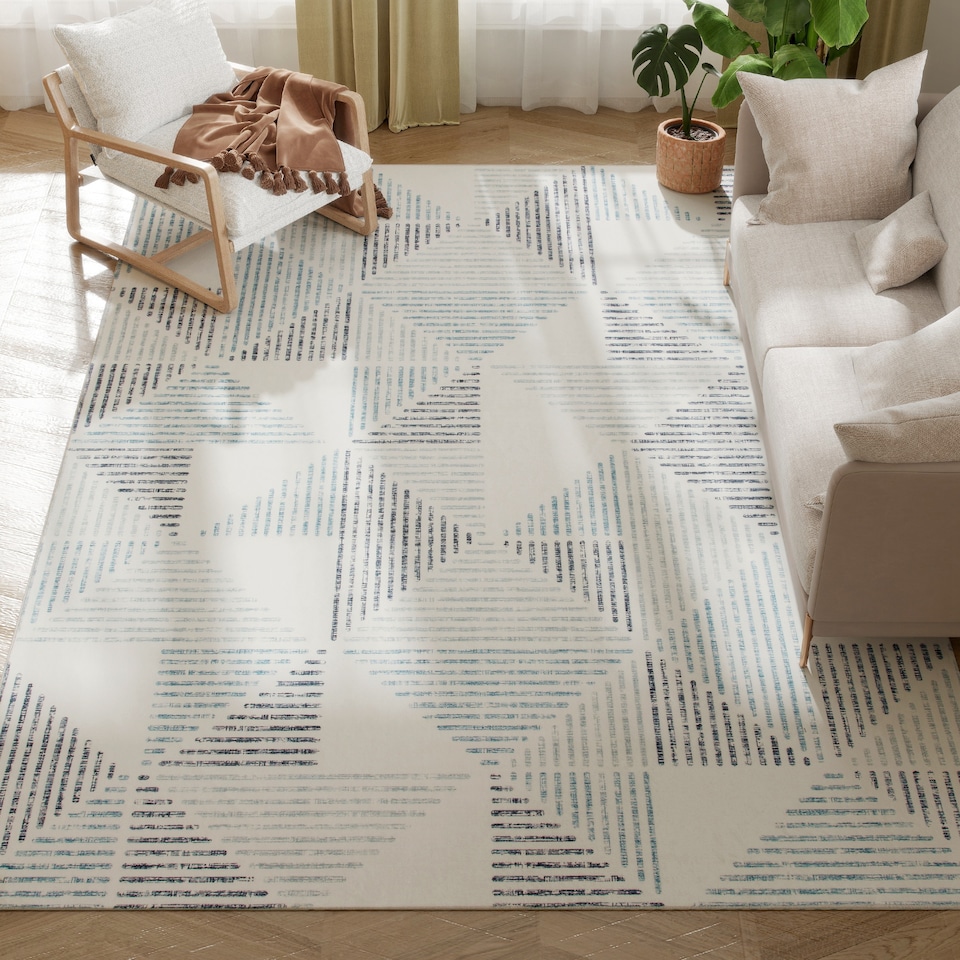 image 1 of HOMCOM Modern Area Rug, Geometric Pattern Non-Slip Washable Rug, Soft Floor Carpet for Living Room, Bedroom, Dining Room, Home Office, 290 x 200 cm, Multi-Coloured | Multi