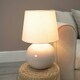 image 2 of ValueLights Bosco Natural Stone Globe Ceramic Table Lamp with Pink Fabric Tapered Lamp Shade