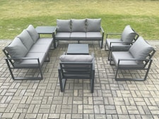 Fimous Aluminium Outdoor Garden Furniture Set Patio Lounge Sofa with Square Coffee Table 3 Armchairs Side Table Dark Grey