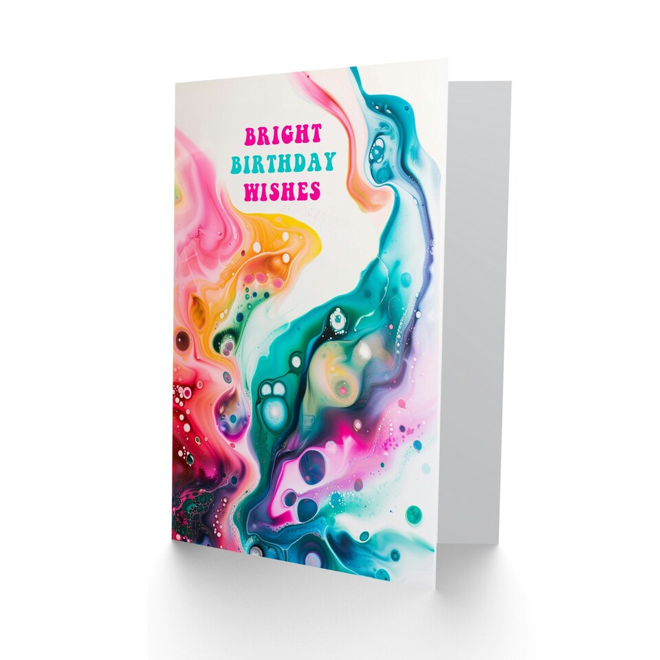 image 1 of Paint Pouring Bright Abstract Rainbow Arty Birthday Card