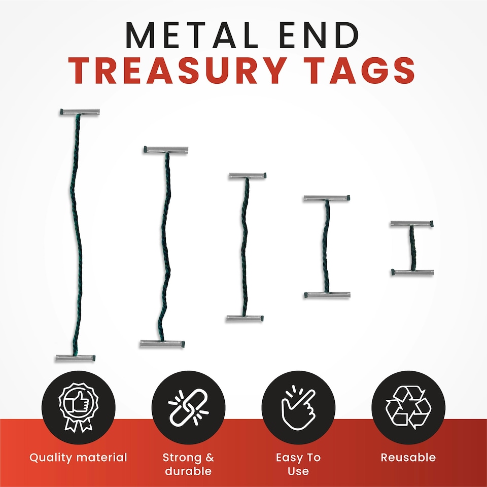image 1 of Pack of 100 127mm Metal End Treasury Tags