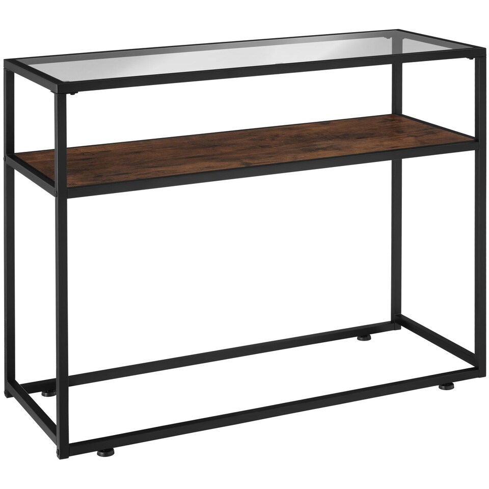 image 1 of Console Table Kilkenny - 2 shelves, with glass top surface | Brown | Industrial wood dark, rustic | 100 x 41 x 80,50 cm | 1