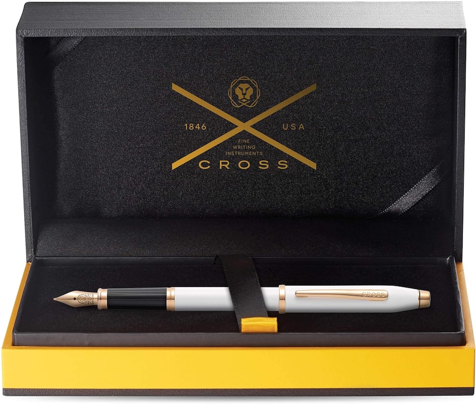image 1 of Cross Century II Pearlescent White Lacquer Fountain Pen | Luxury Rose Gold Fountain Pen with Fine Nib | Gift Boxed Executive Writing Pen