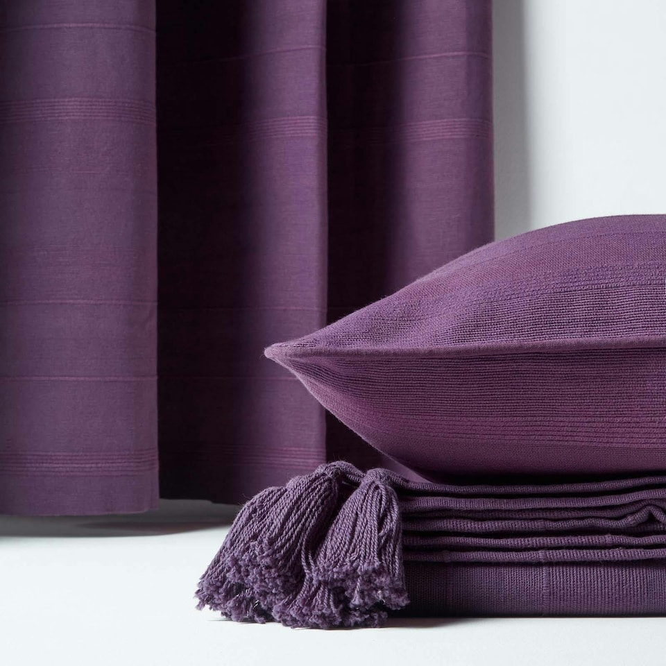 Homescapes Cotton Rajput Ribbed Purple Cushion Cover - 60 x 60 cm ...