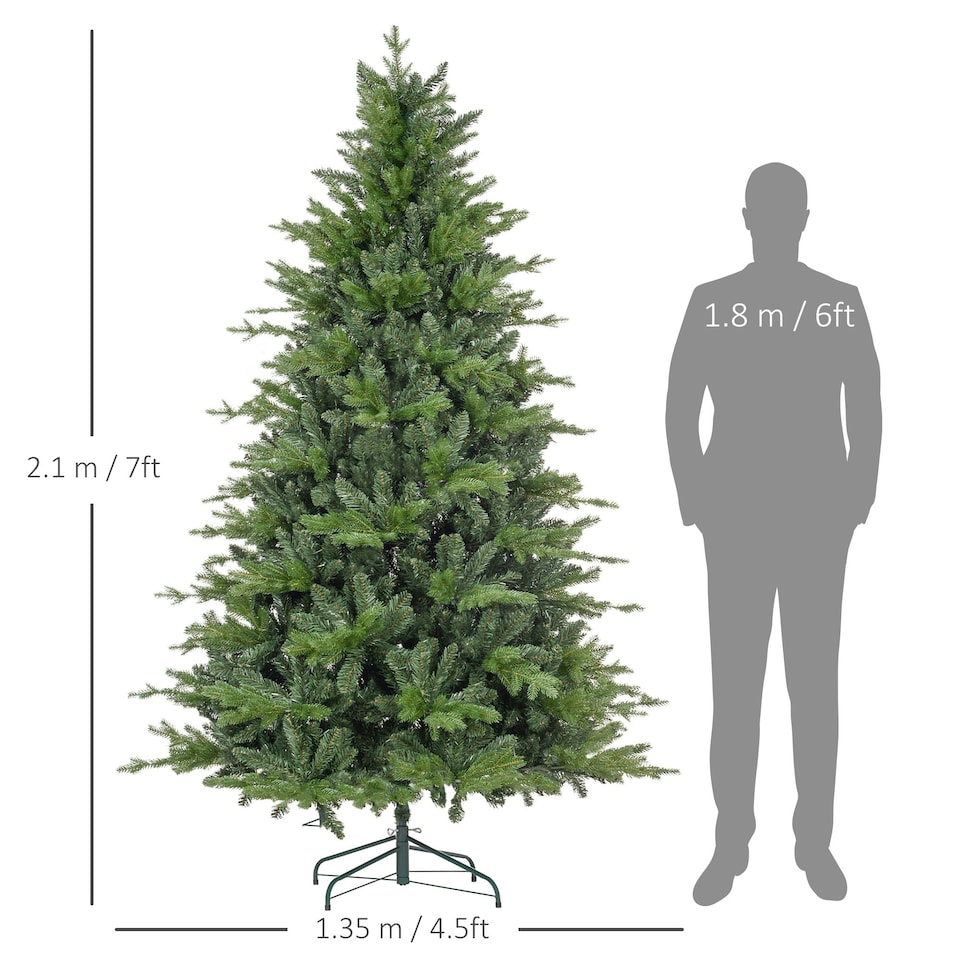 image 1 of HOMCOM 7 Ft Artificial Christmas Tree with Metal Base, Hinged Branches