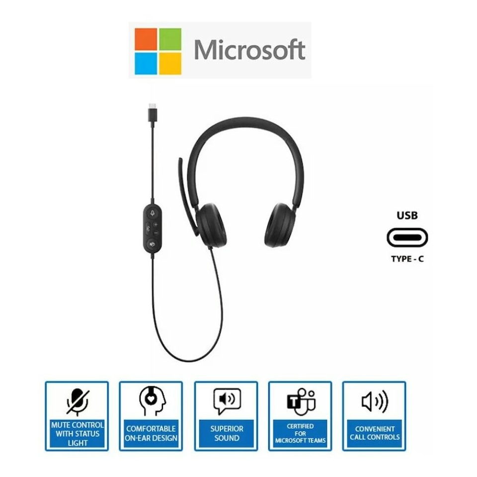 Microsoft Modern USB wired Headset with Noise Cancellation - Black