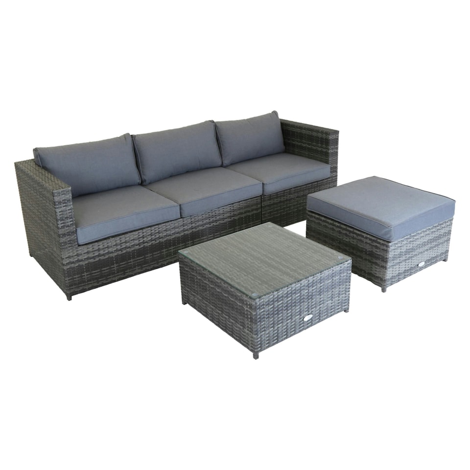 image 1 of Charles Bentley L-Shaped 3 Seater Outdoor Rattan Furniture Lounge Set Grey