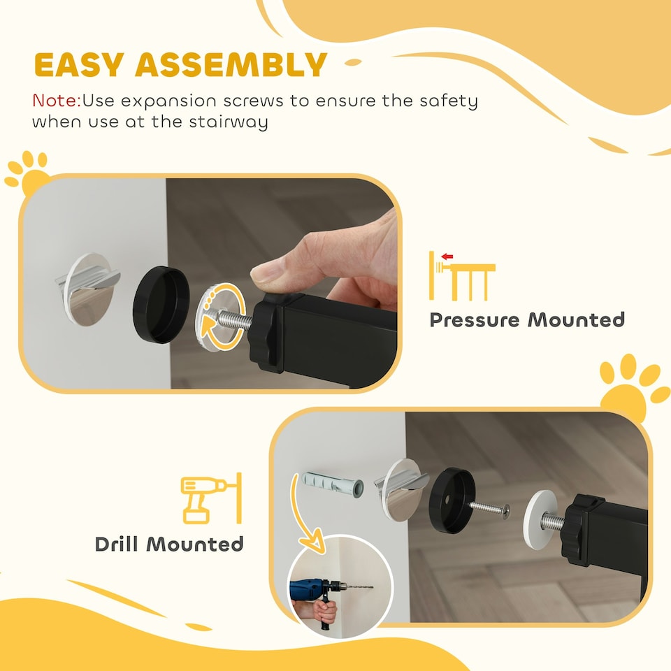 image 1 of PawHut 74-100cm Adjustable Metal Pet Gate Safety Barrier w/ Auto-Close Black