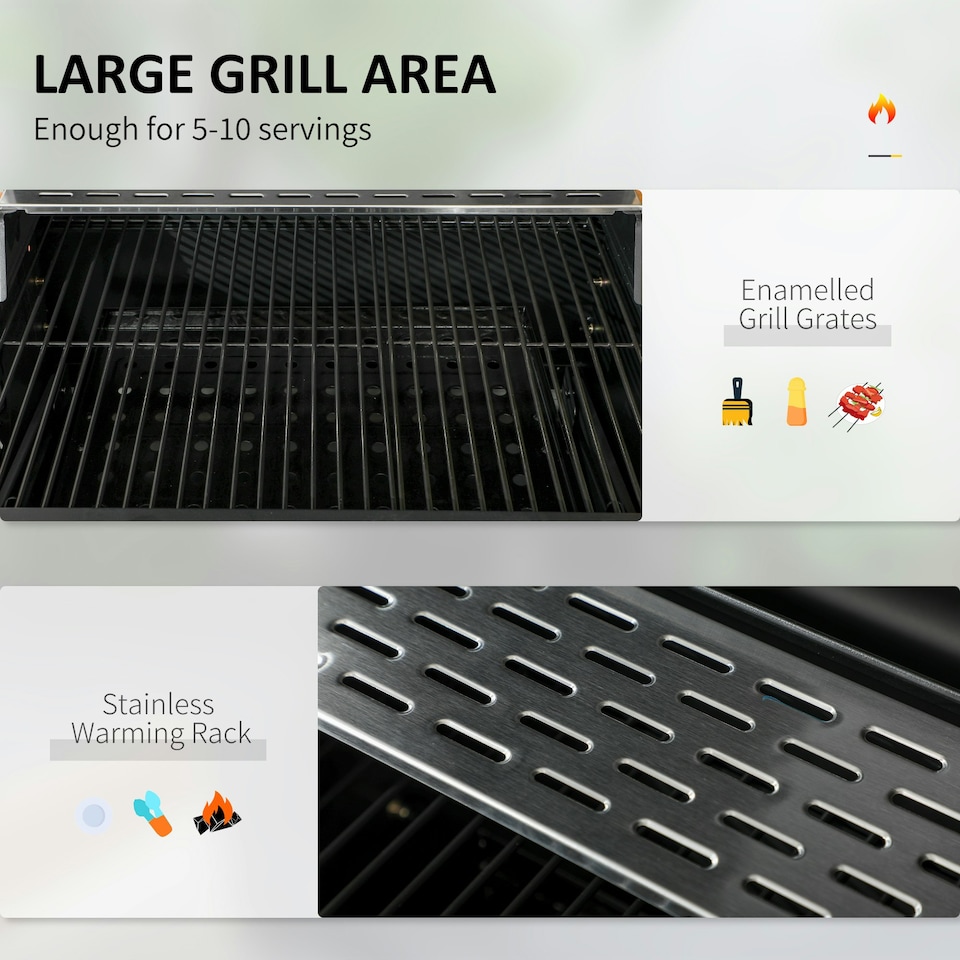 image 1 of Charcoal BBQ Grill Smoker Trolley with Shelves, Bottle Opener and Wheels
