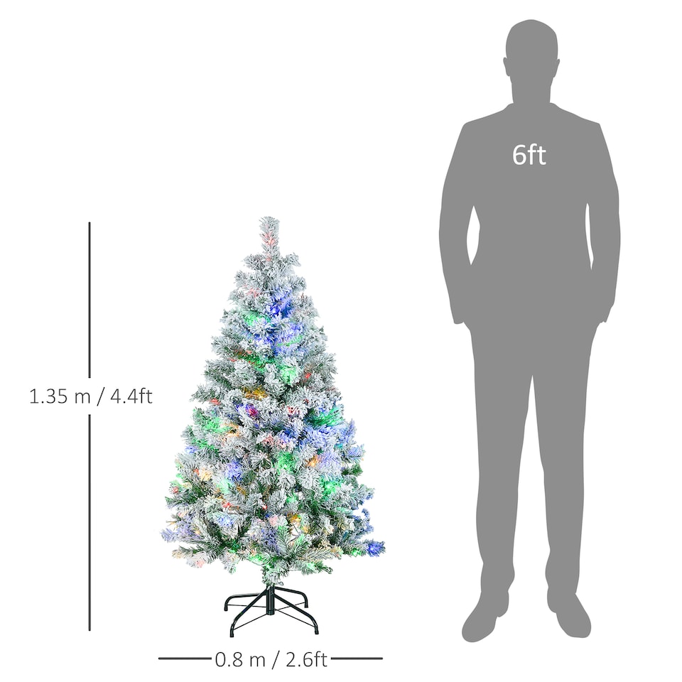 image 1 of HOMCOM 4.5ft Prelit Snow Flocked Artificial Christmas Tree Xmas Tree with 150 Colourful or Warm White LED Lights  Green