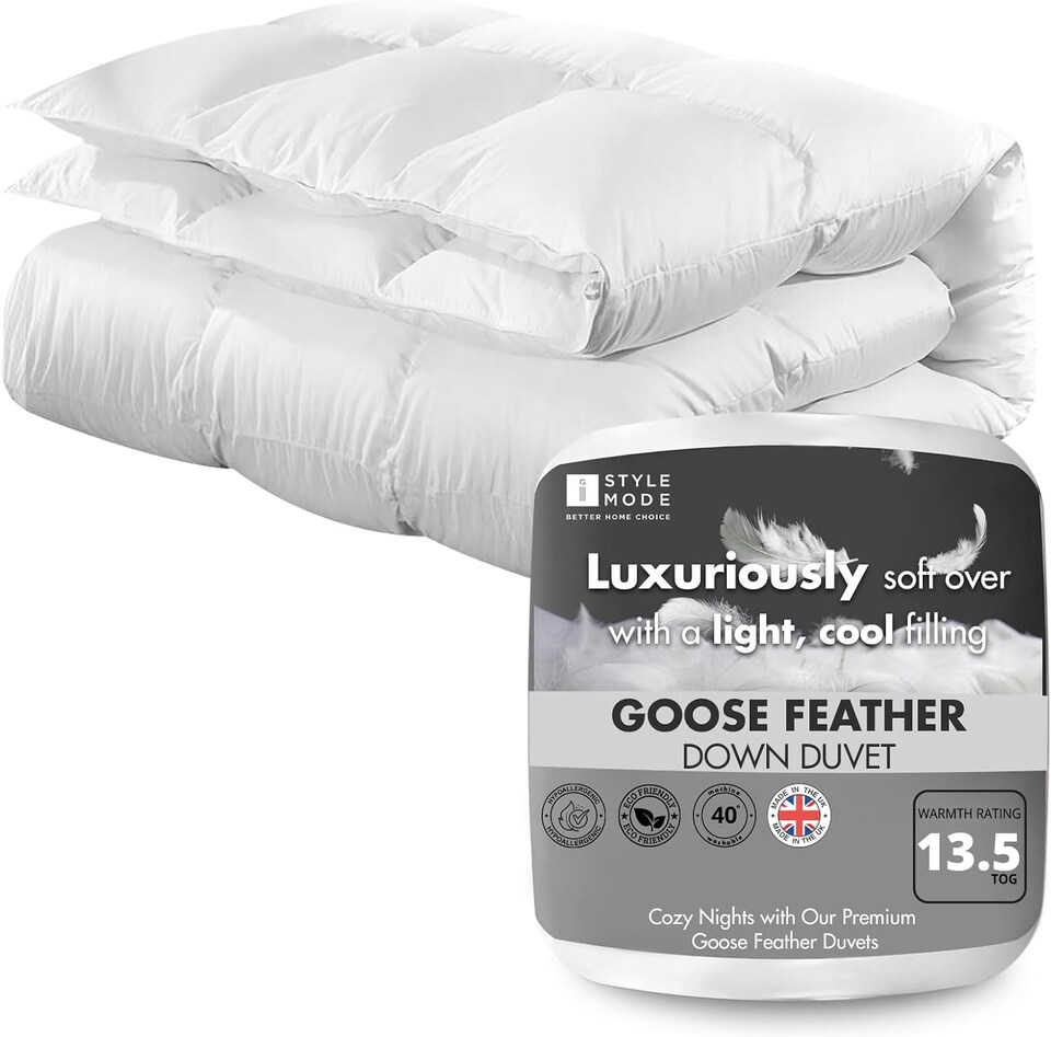 image 1 of Goose Feather & Down Duvet | Warm Winter Quilt | 100% Cotton Cover | Hypoallergenic | Machine Washable | Ideal for Cold Nights 13.5 Tog | Super King