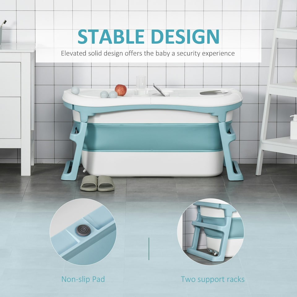 image 1 of HOMCOM Foldable Bathtub Kids Bath Tub with Lid Large Bathtubs for 1 - 12 Years