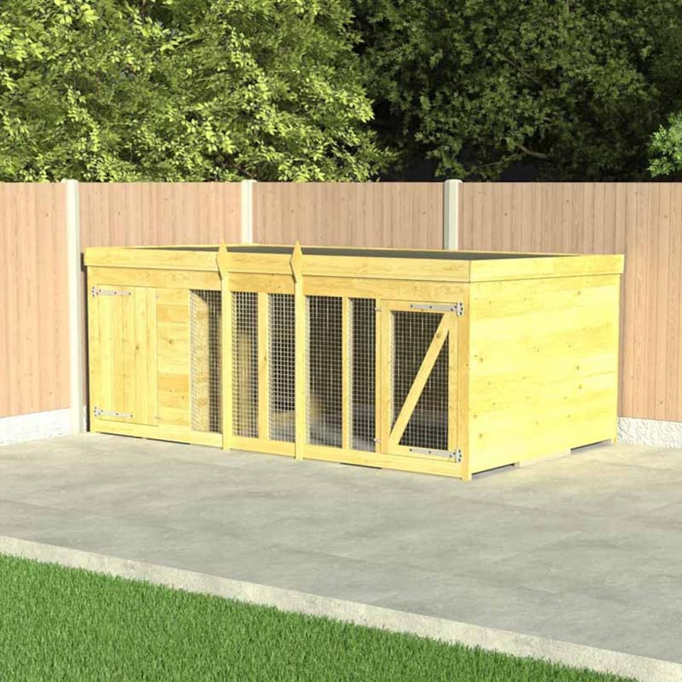 image 1 of 8ft x 4ft Dog Kennel and Run - Wood - L127 x W243 x H127 cm