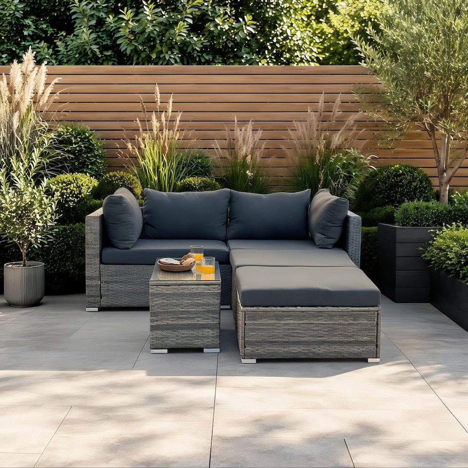 image 1 of 5 Piece Modular Outdoor Garden Set Corner Chairs Padded Seats Garden Furniture