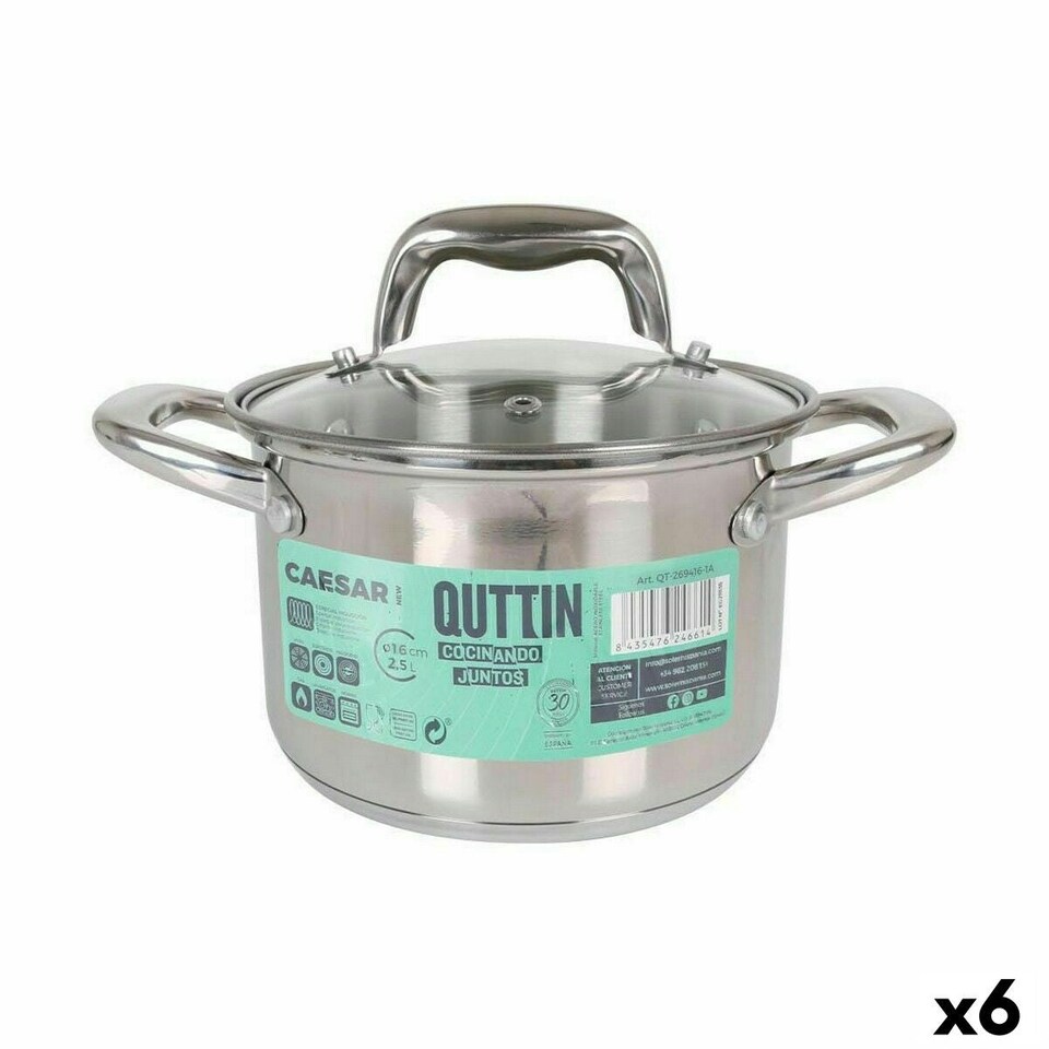 image 1 of Pot with Glass Lid Quttin Caesar Steel ø 16 x 11,5 cm (6 Units) N/A