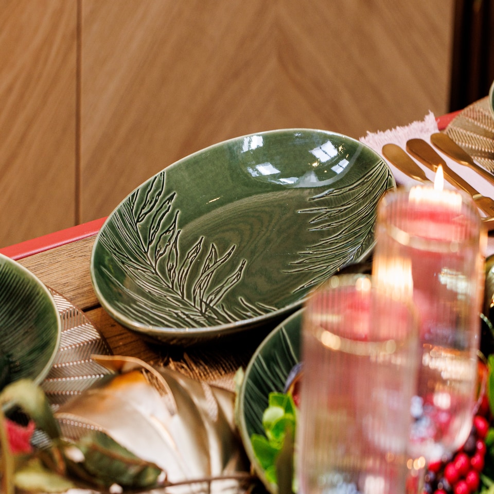 image 1 of Mikasa Serving Platter Green Ceramic Oval 36cm