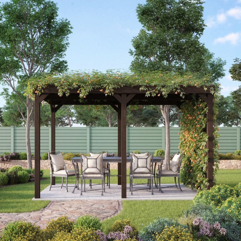 image 1 of Shade Pergola - Wood - L300 x W420 x H270 cm - Rustic Brown