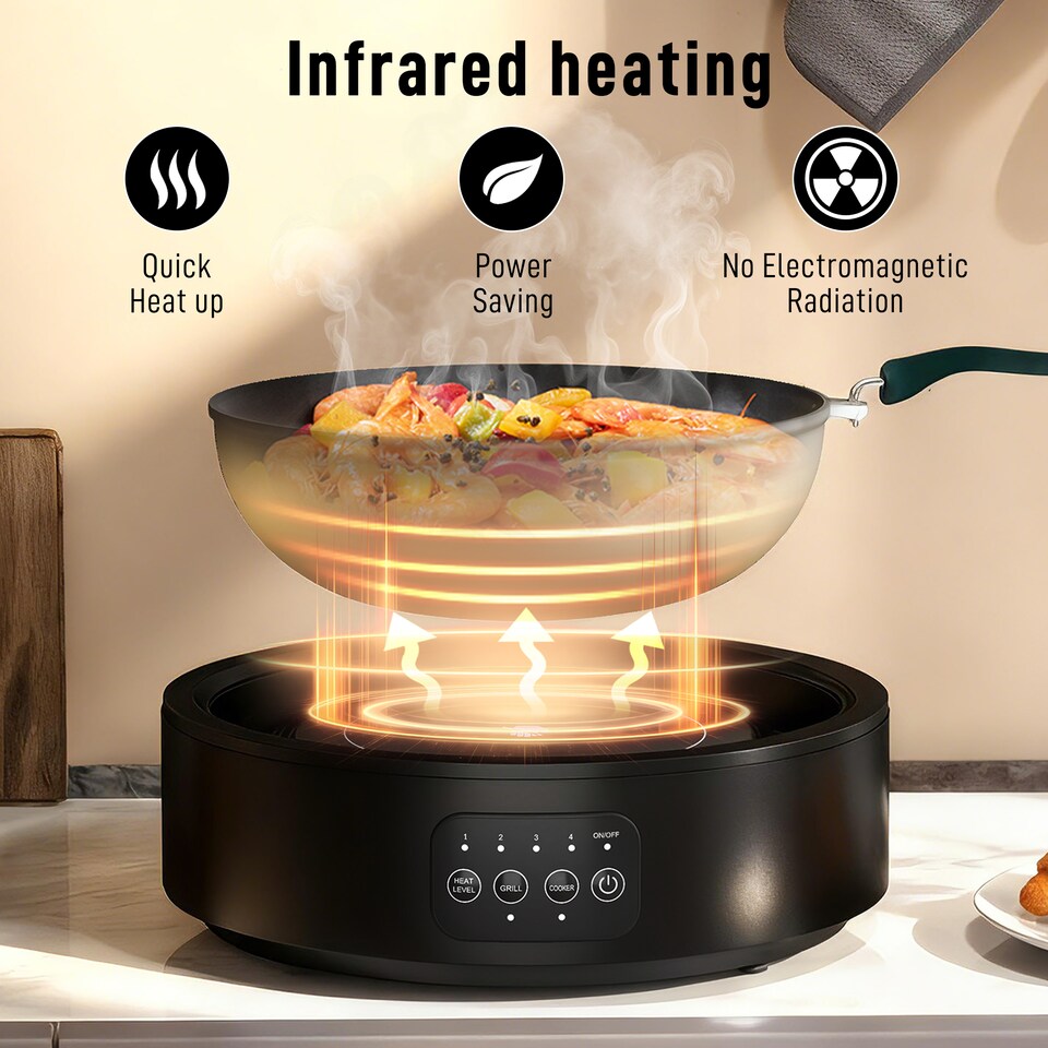 image 1 of HOMCOM Ceramic Hob with Grill Plate, 2 In 1 Design 36cm Plug in Electric Hob, 2000W Cooktop with 4 Heat Levels, LED Display, Grease Collector Pan, Infrared Heating for All Type Pot, 240V