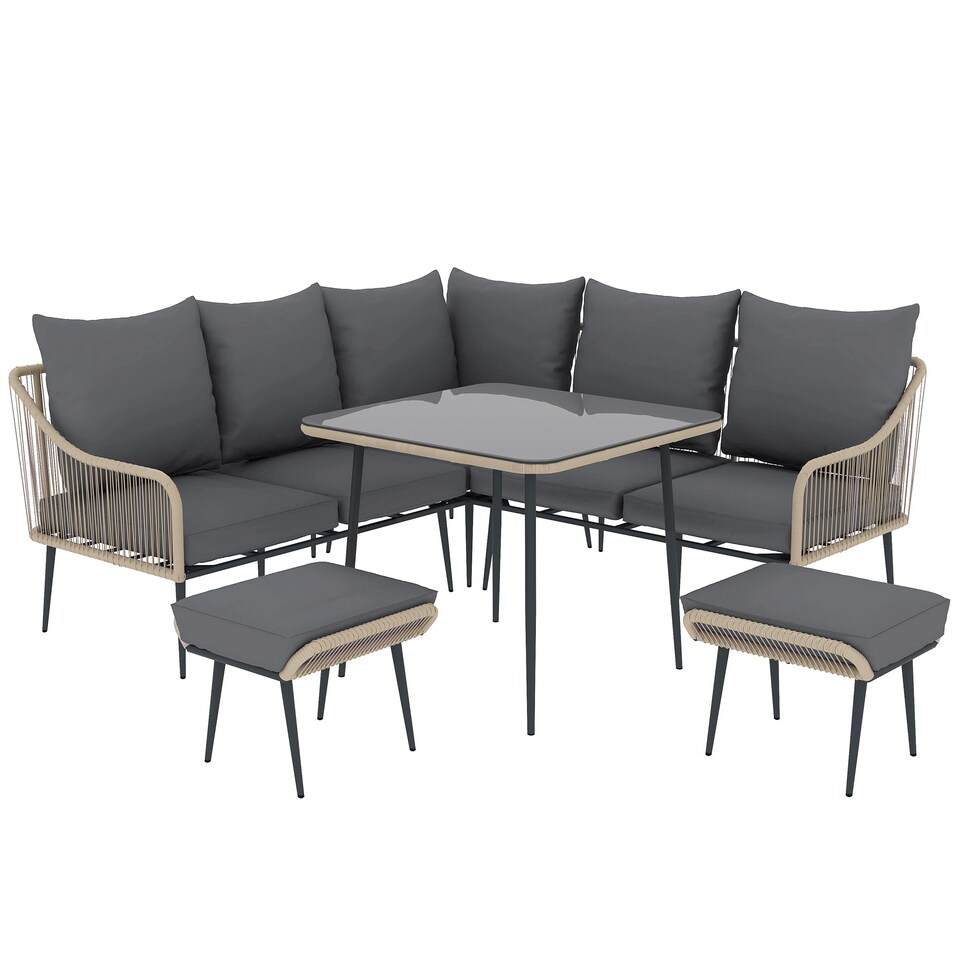 image 1 of Outsunny 6 Piece Garden Furniture Set Garden Sofa with Cushions, Light Brown