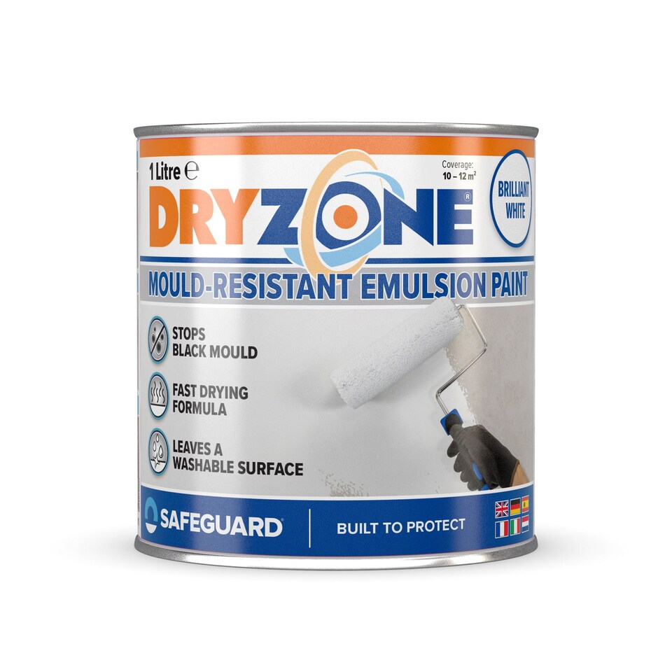 image 1 of Dryzone Anti Mould Paint - 1L White - Mould Resistant for 5 Years, 10m - 12m coverage