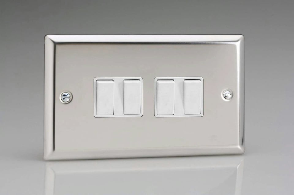 Varilight XC9W Rocker Switches White 4 Gang Mirror Chrome | Multi
