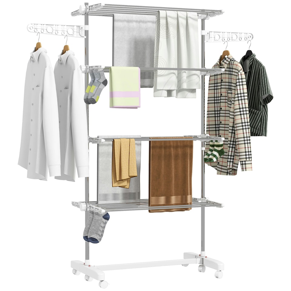 image 1 of HOMCOM 4-Tier Large Clothes Airer Stainless Steel Clothes Drying Rack White
