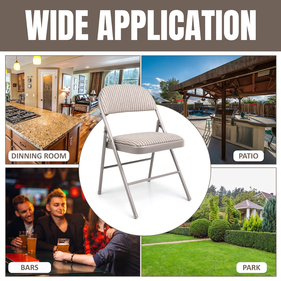 image 1 of SET OF 2 FABRIC PADDING FOLDING CHAIR DELUXE STRONG METAL FRAME OFFICE WITH BACK REST NEW