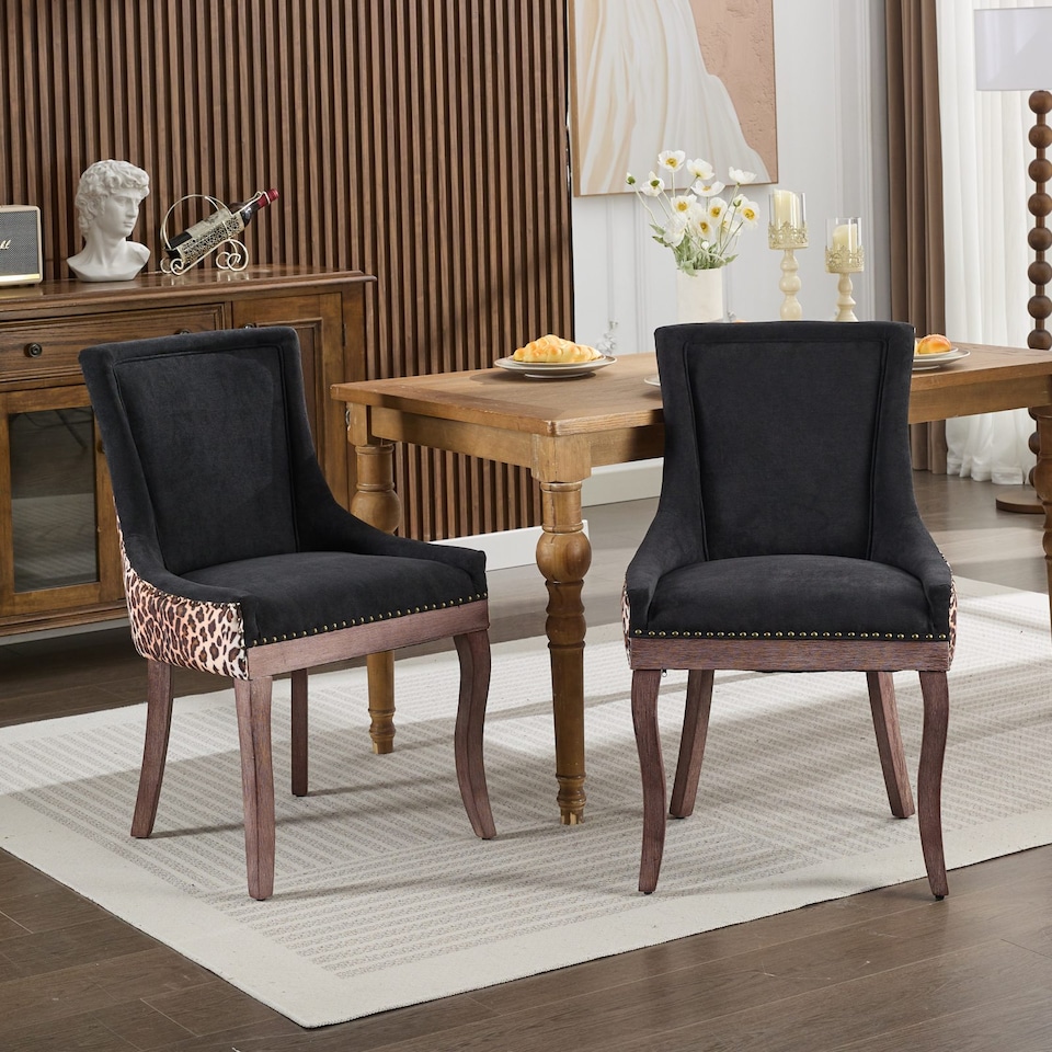 image 1 of Bewley Set of 2 Modern Fabric Dining Chairs with Wooden Legs