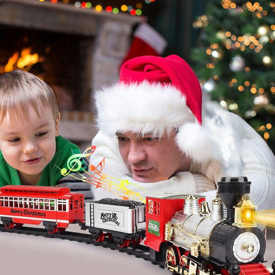 image 1 of Christmas Train Set with Light & Sounds Smoke Effect Christmas Tree Train Set fo Christmas Gift